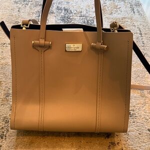 kate spade Beige Leather Structured Tote with Gold Hardware